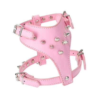 Pink Leather Studded Dog Harness