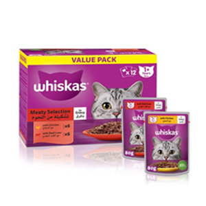 Whiskas Wet Cat Food Meaty Selection in Gravy 12 x 80g Pouches