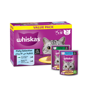 Whiskas Wet Cat Food Fish in Jelly Collection - 12 x 80g Pouches